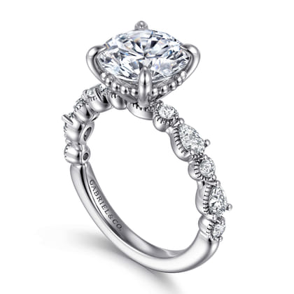 Eleeza - 14K White Gold Round Diamond Engagement Ring
