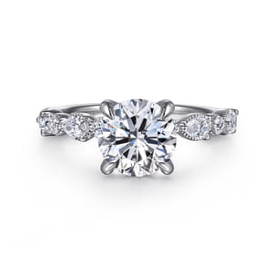 Eleeza - 14K White Gold Round Diamond Engagement Ring