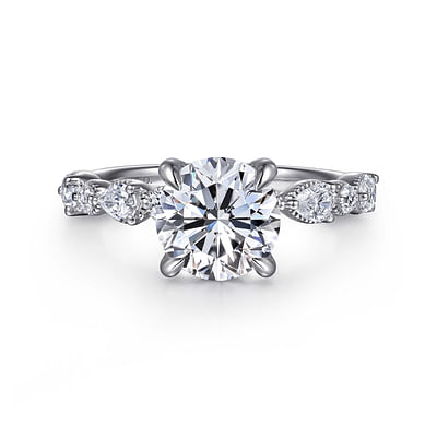 Eleeza - 14K White Gold Round Diamond Engagement Ring