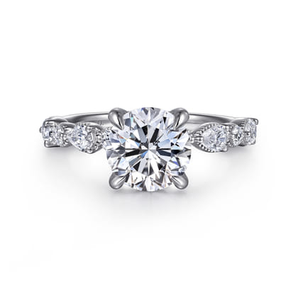 Eleeza - 14K White Gold Round Diamond Engagement Ring