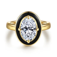Eli - 14K Yellow Gold Black Enamel Compass Prong Oval Diamond Engagement Ring