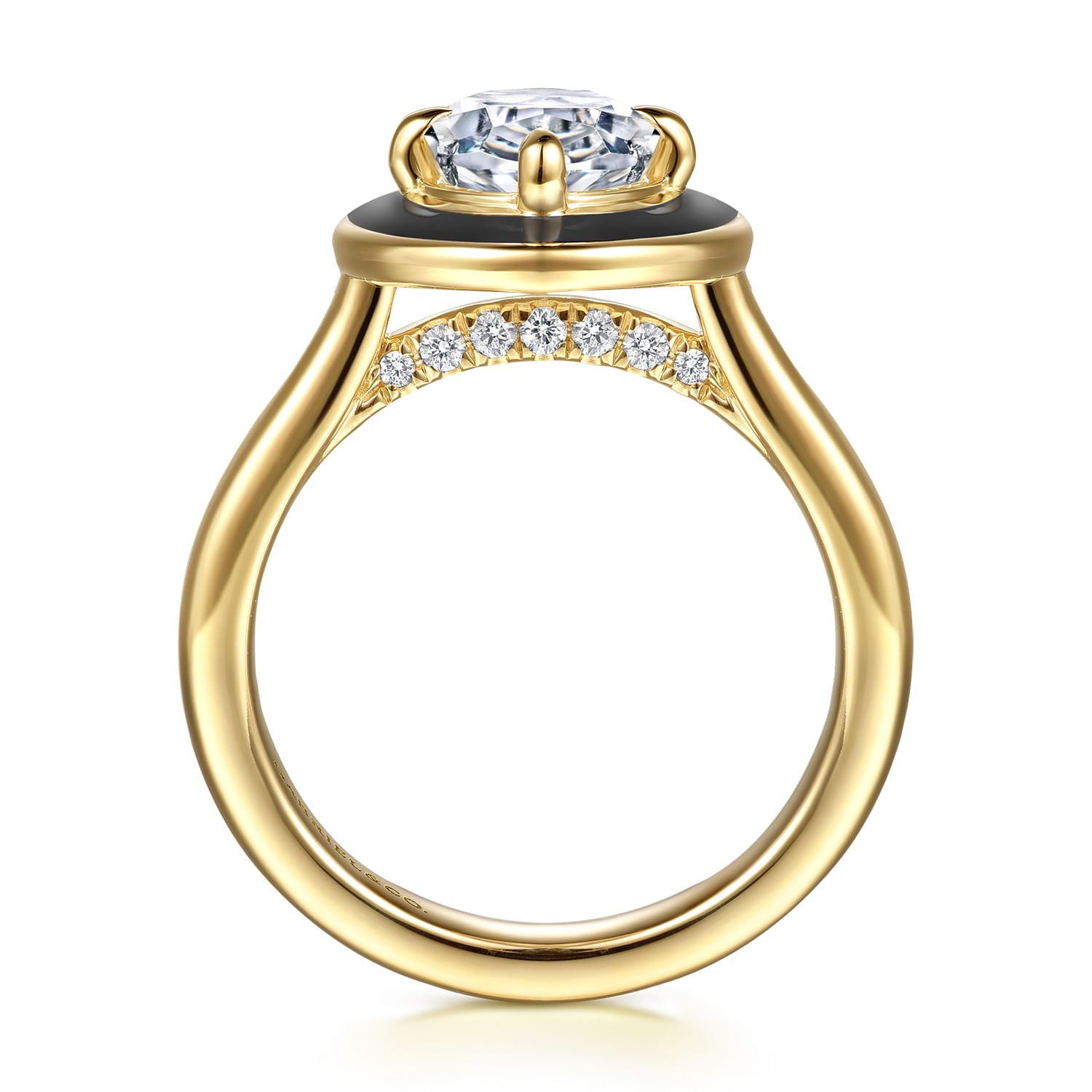 Eli - 14K Yellow Gold Black Enamel Compass Prong Oval Diamond Engagement Ring
