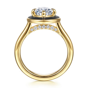 Eli - 14K Yellow Gold Black Enamel Compass Prong Oval Diamond Engagement Ring