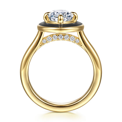Eli - 14K Yellow Gold Black Enamel Compass Prong Oval Diamond Engagement Ring