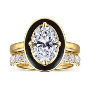 Eli - 14K Yellow Gold Black Enamel Compass Prong Oval Diamond Engagement Ring