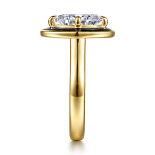 Eli - 14K Yellow Gold Black Enamel Compass Prong Oval Diamond Engagement Ring