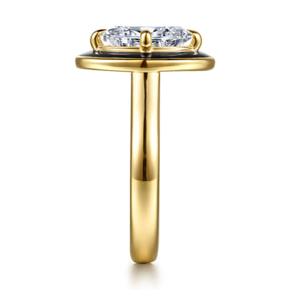 Eli - 14K Yellow Gold Black Enamel Compass Prong Oval Diamond Engagement Ring