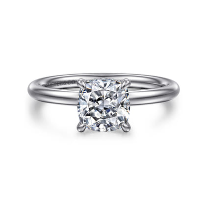 Elia - 14K White Gold Solitaire Cushion Cut Diamond Engagement Ring