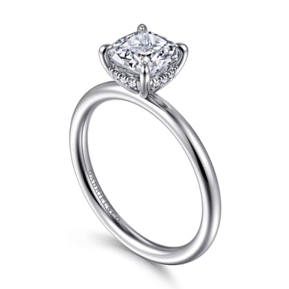 Elia - 14K White Gold Solitaire Cushion Cut Diamond Engagement Ring