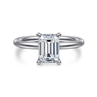 Elia - 14K White Gold Solitaire Emerald Cut Diamond Engagement Ring