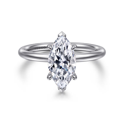 Elia - 14K White Gold Solitaire Marquise Shape Diamond Engagement Ring