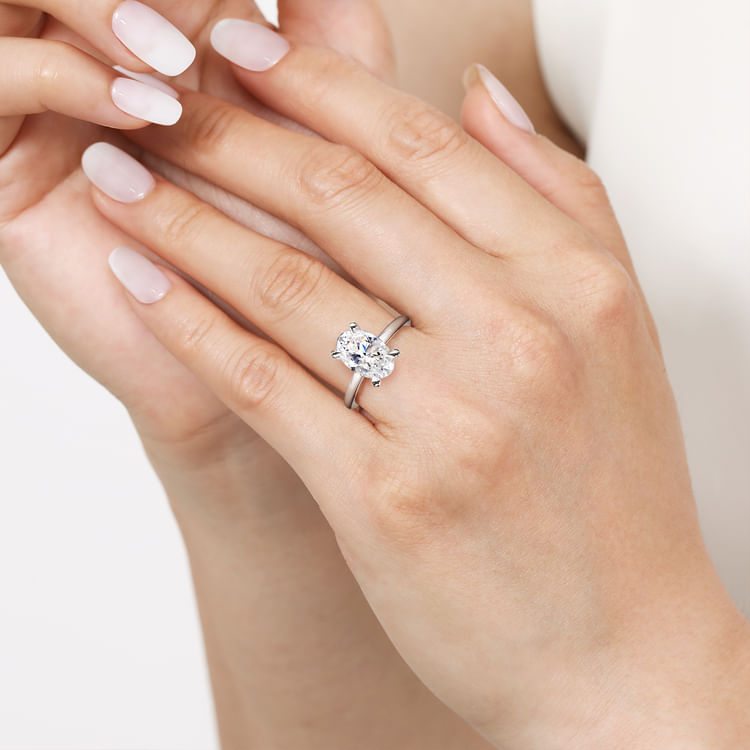 Elia - 14K White Gold Solitaire Oval Diamond Engagement Ring