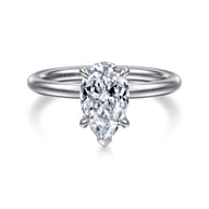 Elia - 14K White Gold Solitaire Pear Shape Diamond Engagement Ring