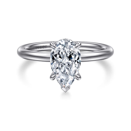 Elia - 14K White Gold Solitaire Pear Shape Diamond Engagement Ring