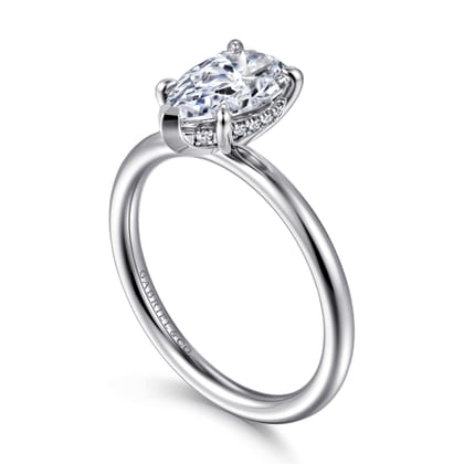Elia - 14K White Gold Solitaire Pear Shape Diamond Engagement Ring