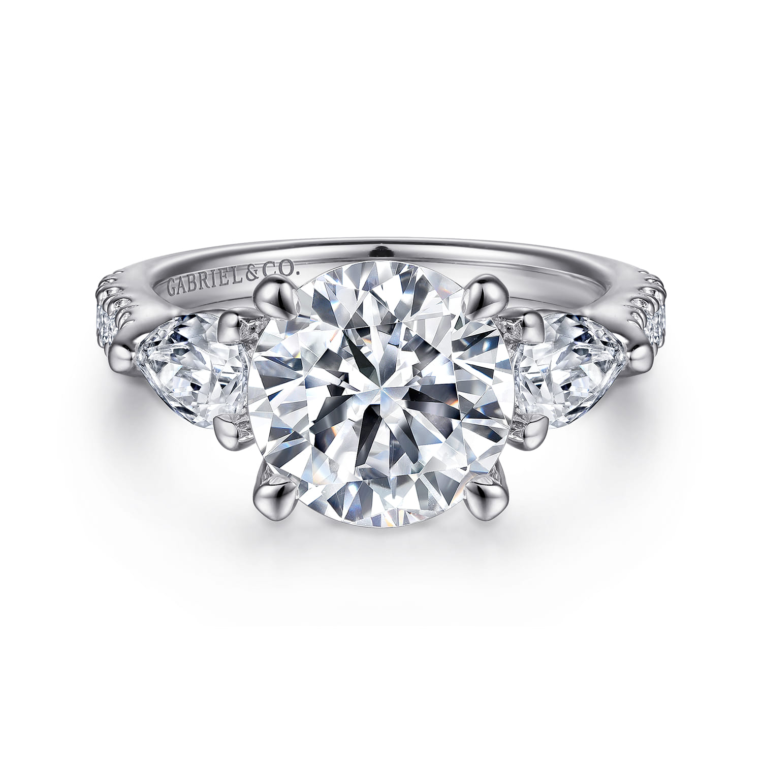 Elianna - 14K White Gold Round Three Stone Diamond Engagement Ring