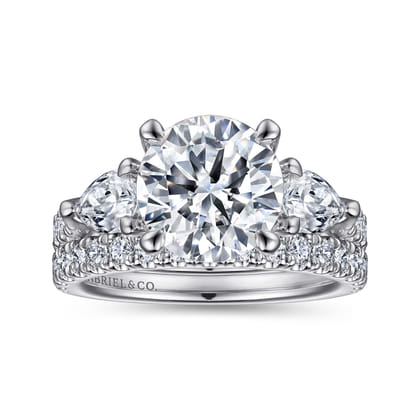 Elianna - 14K White Gold Round Three Stone Diamond Engagement Ring