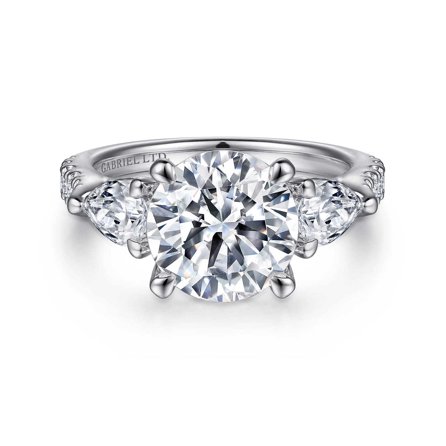 Elianna - 18K White Gold Round Three Stone Diamond Engagement Ring