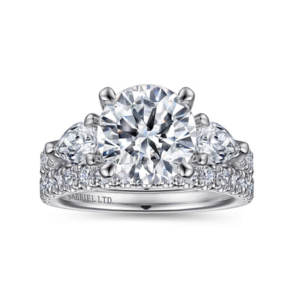 Elianna - 18K White Gold Round Three Stone Diamond Engagement Ring