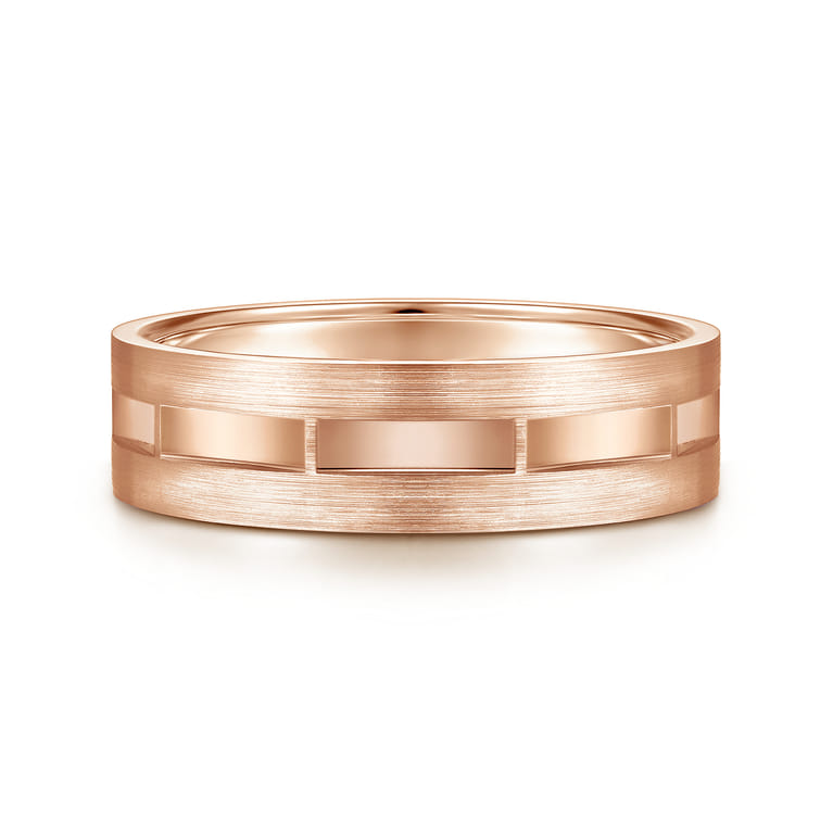 Elias - 14K Rose Gold 6mm - Interwoven Men's Wedding Band in Brushed and Satin Finish - Shot 1