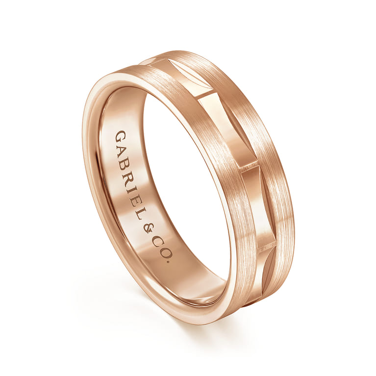 Elias - 14K Rose Gold 6mm - Interwoven Men's Wedding Band in Brushed and Satin Finish - Shot 3