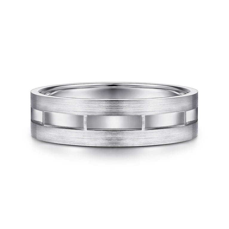 Elias - 14K White Gold 6mm - Interwoven Men's Wedding Band in Brushed and Satin Finish - Shot 1