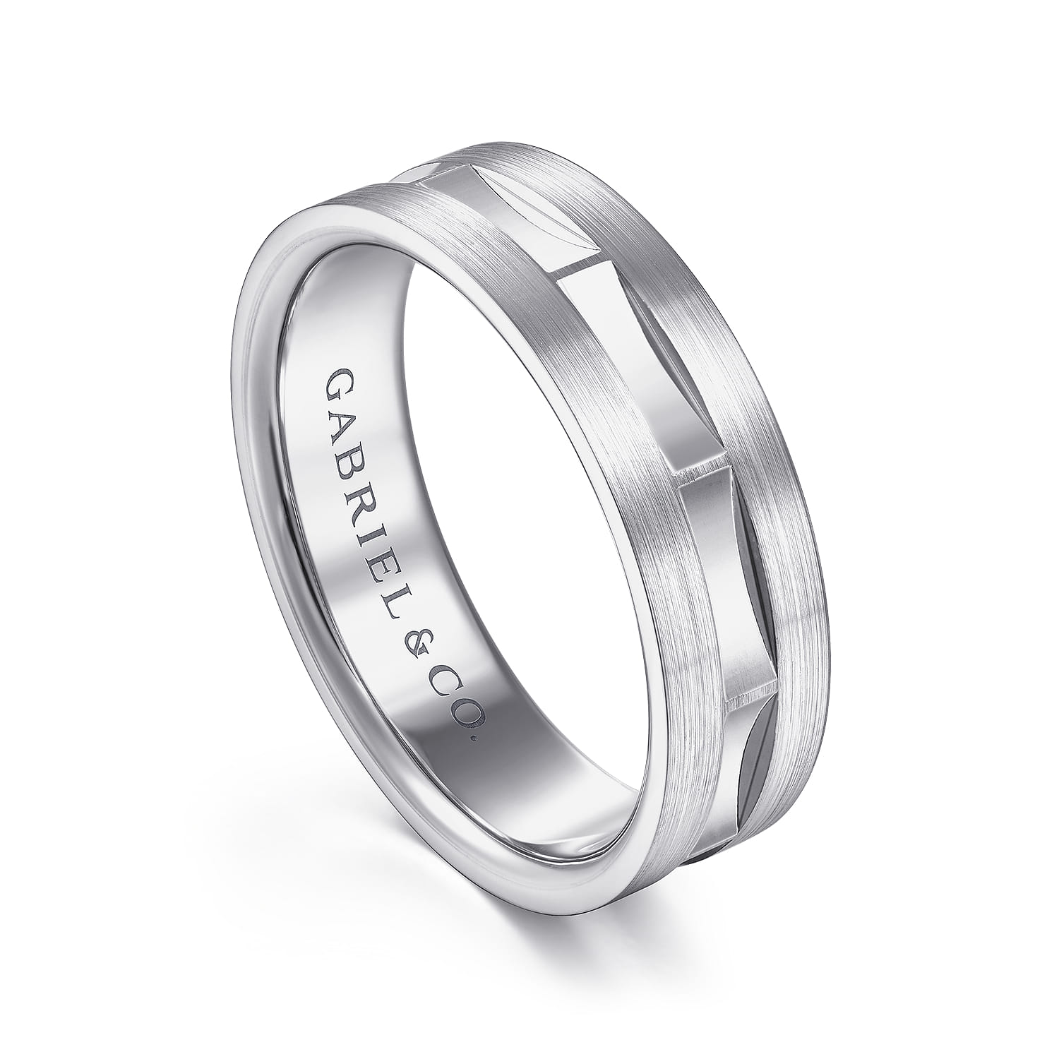 Elias - 14K White Gold 6mm - Interwoven Men's Wedding Band in Brushed and Satin Finish