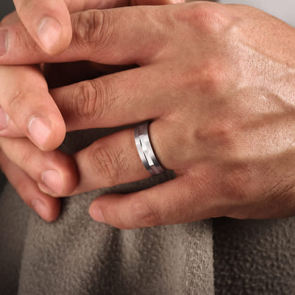 Elias - 14K White Gold 6mm - Interwoven Men's Wedding Band in Brushed and Satin Finish