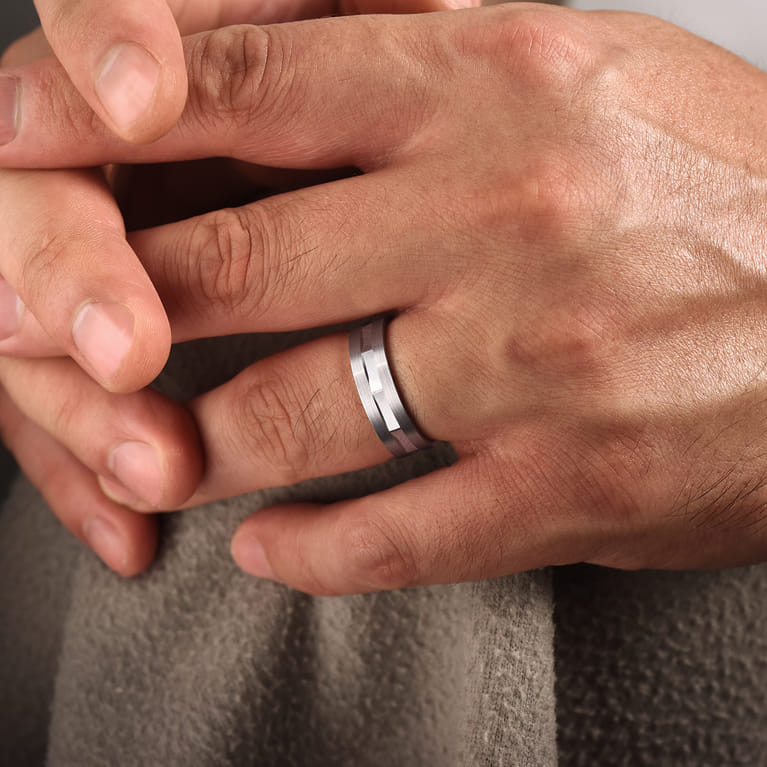 Elias - 14K White Gold 6mm - Interwoven Men's Wedding Band in Brushed and Satin Finish - Shot 5