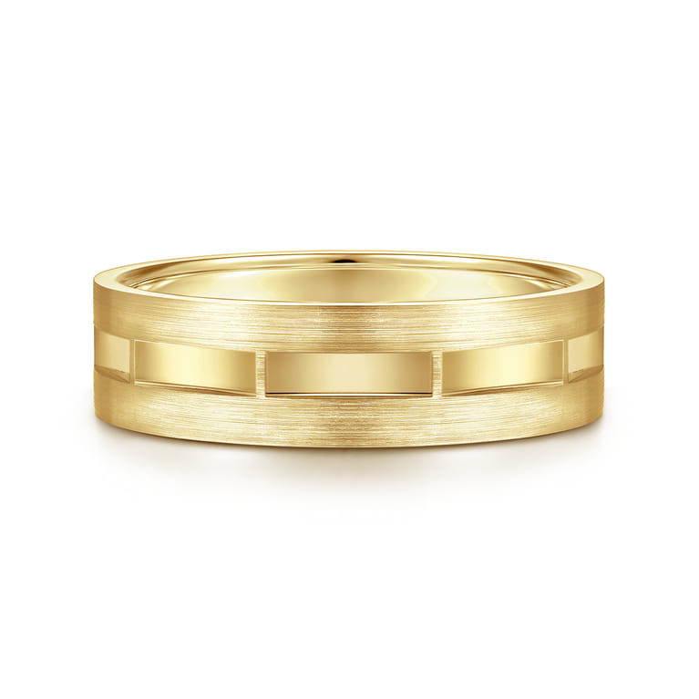 Elias - 14K Yellow Gold 6mm - Interwoven Men's Wedding Band in Brushed and Satin Finish - Shot 1