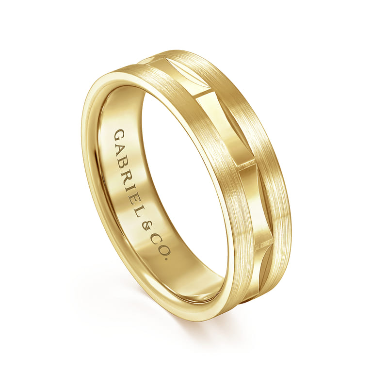 Elias - 14K Yellow Gold 6mm - Interwoven Men's Wedding Band in Brushed and Satin Finish - Shot 3
