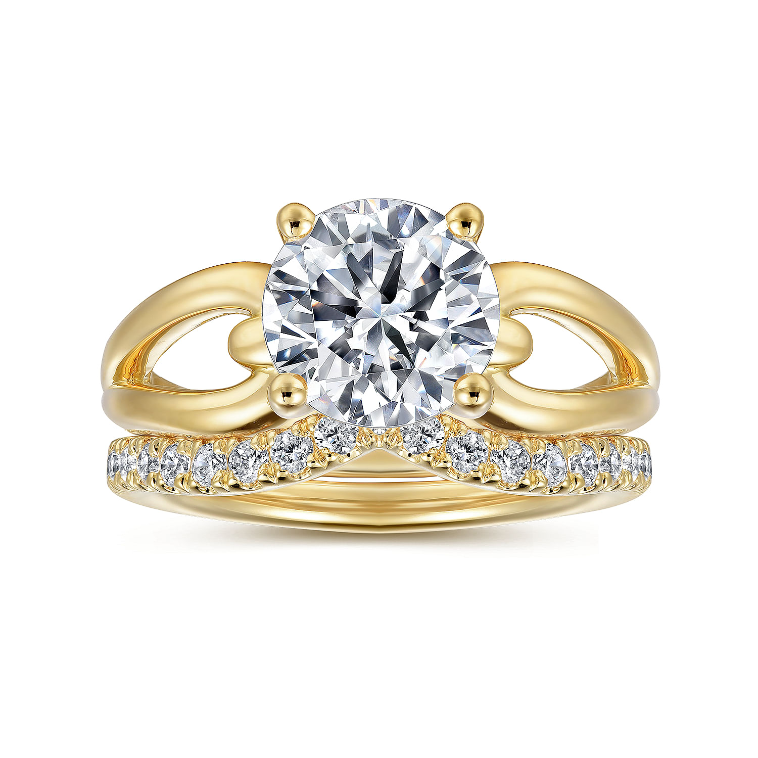 Elie - 14K Yellow Gold Round Split Shank Diamond Engagement Ring