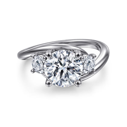 Elin - 14K White Gold Round Three Stone Diamond Engagement Ring