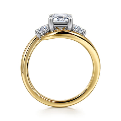 Elin - 14K White-Yellow Gold Emerald Cut Three Stone Diamond Engagement Ring