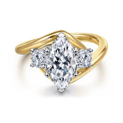 Elin - 14K White-Yellow Gold Marquise Shape Three Stone Diamond Engagement Ring