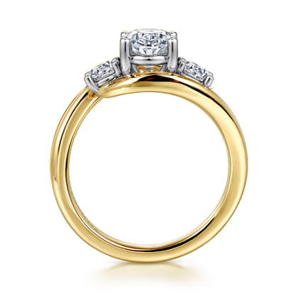 Elin - 14K White-Yellow Gold Oval Three Stone Diamond Engagement Ring
