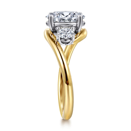 Elin - 14K White-Yellow Gold Oval Three Stone Diamond Engagement Ring