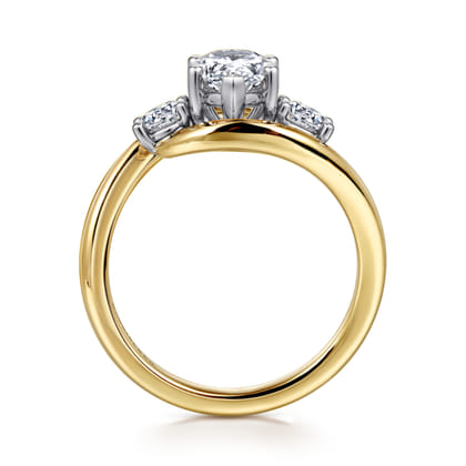 Elin - 14K White-Yellow Gold Pear Shape Three Stone Diamond Engagement Ring