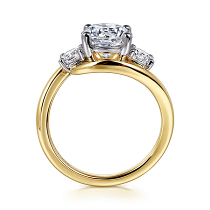 Elin - 14K White-Yellow Gold Round Bypass Three Stone Diamond Engagement Ring
