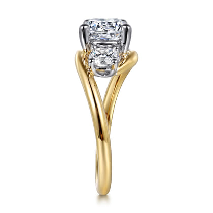 Elin - 14K White-Yellow Gold Round Bypass Three Stone Diamond Engagement Ring