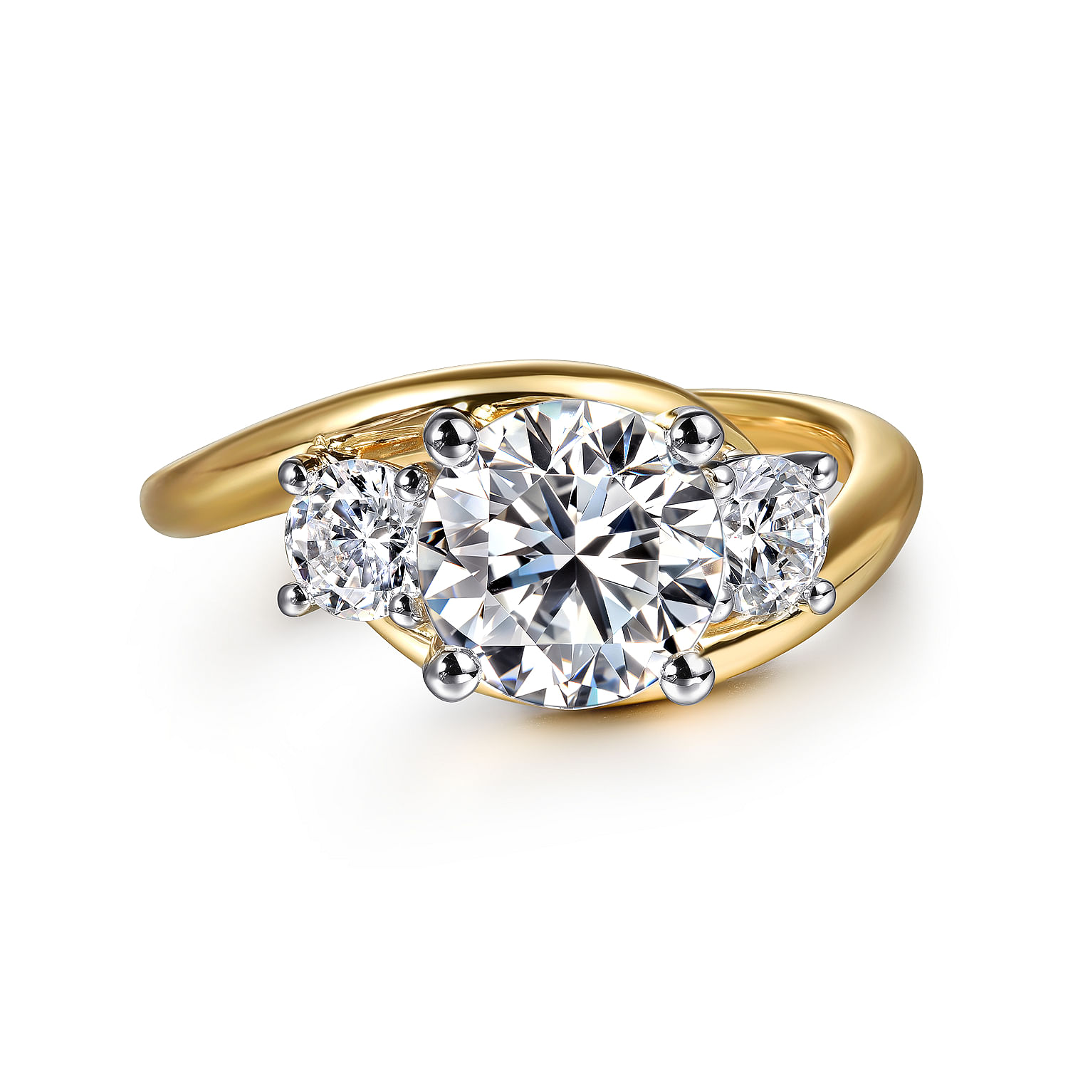 Elin - 14K White-Yellow Gold Round Three Stone Diamond Engagement Ring