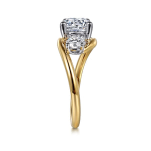 Elin - 14K White-Yellow Gold Round Three Stone Diamond Engagement Ring