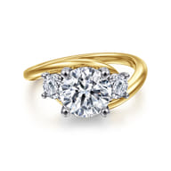 Elin - 14K White-Yellow Gold Round Three Stone Diamond Engagement Ring