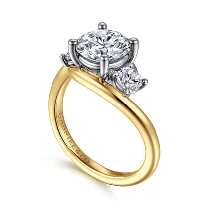 Elin - 14K White-Yellow Gold Round Three Stone Diamond Engagement Ring