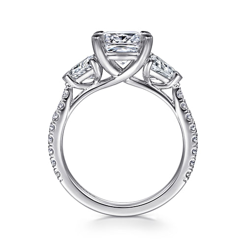 Elina - 14K White Gold Cushion Cut Three Stone Diamond Engagement Ring - 0.67 ct - Shot 2