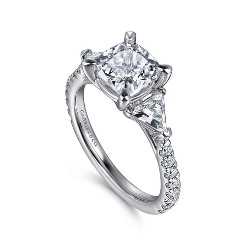 Elina - 14K White Gold Cushion Cut Three Stone Diamond Engagement Ring - 0.67 ct - Shot 3