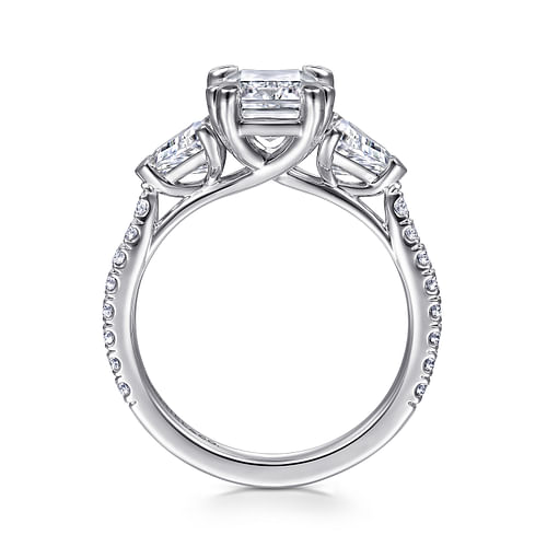 Elina - 14K White Gold Emerald Cut Three Stone Diamond Engagement Ring - 0.67 ct - Shot 2