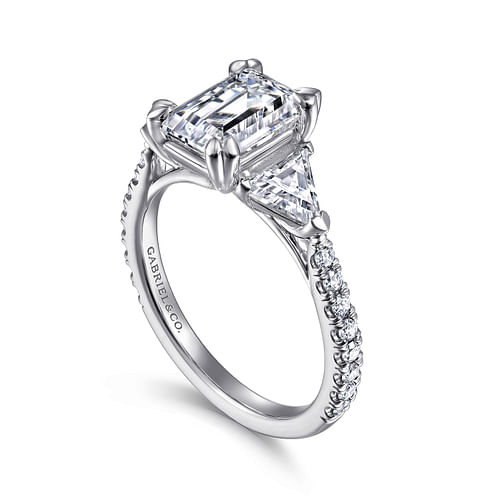 Elina - 14K White Gold Emerald Cut Three Stone Diamond Engagement Ring - 0.67 ct - Shot 3