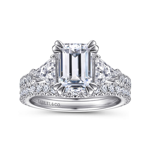 Elina - 14K White Gold Emerald Cut Three Stone Diamond Engagement Ring - 0.67 ct - Shot 4