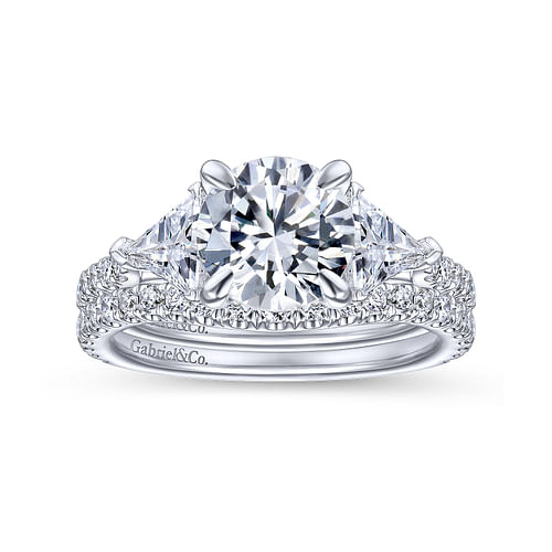 Elina - 14K White Gold Round 3 Stone Diamond Engagement Ring - 0.64 ct - Shot 4